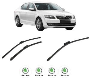 Set 3 stergatoare SKODA Octavia III (5E3, NL3, NR3) din 2012-2020, pentru parbriz si luneta fata si spate auto, Bosch Aerotwin-Aerotwin, din cauciuc siliconat rezistent, 4 Stickere Auto SKODA - Img 2
