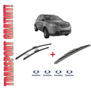 Set 3 stergatoare SSANGYONG KORANDO VAN din 2015, pentru parbriz si luneta fata si spate auto, Bosch Twin, din cauciuc siliconat rezistent, 4 Stickere Auto SSANGYONG