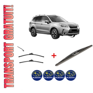 Set 3 stergatoare SUBARU FORESTER (SJ_) din 2012, pentru parbriz si luneta fata si spate auto, Valeo Silencio, din cauciuc siliconat rezistent, 4 Stickere Auto SUBARU