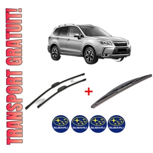 Set 3 stergatoare SUBARU FORESTER (SJ_) din 2012, pentru parbriz si luneta fata si spate auto, Bosch Twin, din cauciuc siliconat rezistent, 4 Stickere Auto SUBARU