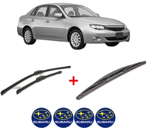 Set 3 stergatoare SUBARU IMPREZA Saloon (GJ_) din 2012 - 2016, pentru parbriz si luneta fata si spate auto, Bosch Twin, din cauciuc siliconat rezistent, 4 Stickere Auto SUBARU v4811