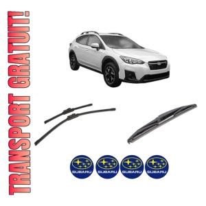 Set 3 stergatoare SUBARU XV (GT) din 2017-2019, pentru parbriz si luneta fata si spate auto, Bosch Twin-Aerotwin, din cauciuc siliconat rezistent, 4 Stickere Auto SUBARU