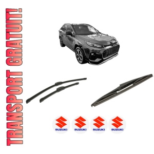 Set 3 stergatoare SUZUKI ACROSS (A5Z_) din 2020, pentru parbriz si luneta fata si spate auto, Bosch Twin-Aerotwin Retrofit, din cauciuc siliconat rezistent, 4 Stickere Auto SUZUKI