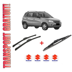 Set 3 stergatoare SUZUKI IGNIS I (FH) din 2000 - 2005, pentru parbriz si luneta fata si spate auto, Bosch Twin, din cauciuc siliconat rezistent, 4 Stickere Auto SUZUKI