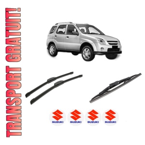 Set 3 stergatoare SUZUKI IGNIS II (MH) din 2003, pentru parbriz si luneta fata si spate auto, Bosch Twin-Aerotwin Retrofit, din cauciuc siliconat rezistent, 4 Stickere Auto SUZUKI
