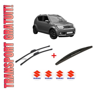Set 3 stergatoare SUZUKI IGNIS III (MF, FF) din 2016, pentru parbriz si luneta fata si spate auto, Bosch Twin, din cauciuc siliconat rezistent, 4 Stickere Auto SUZUKI