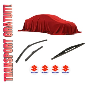 Set 3 stergatoare SUZUKI SX4 (EY, GY) din 2006-2015, pentru parbriz si luneta fata si spate auto, Bosch Twin-Aerotwin Retrofit, din cauciuc siliconat rezistent, 4 Stickere Auto SUZUKI