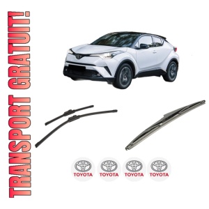 Set 3 stergatoare TOYOTA C-HR (_X1_) din 2016-2019, pentru parbriz si luneta fata si spate auto, Bosch Twin-Aerotwin, din cauciuc siliconat rezistent, 4 Stickere Auto TOYOTA