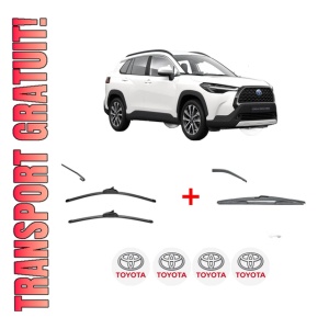 Set 3 stergatoare TOYOTA COROLLA CROSS (ZVG1_, ZSG1_, MXGH1_, MXGA1_) din 2022, pentru parbriz si luneta fata si spate auto, Valeo Silencio, din cauciuc siliconat rezistent, 4 Stickere Auto TOYOTA