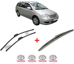 Set 3 stergatoare TOYOTA COROLLA Estate (_E12_) din 2002 - 2007, pentru parbriz si luneta fata si spate auto, Bosch Twin, din cauciuc siliconat rezistent, 4 Stickere Auto TOYOTA v4996