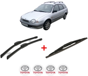 Set 3 stergatoare TOYOTA COROLLA Estate Van (_E11_) din 2000 - 2001, pentru parbriz si luneta fata si spate auto, Bosch Twin, din cauciuc siliconat rezistent, 4 Stickere Auto TOYOTA v9971