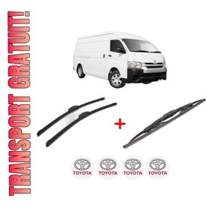 Set 3 stergatoare TOYOTA HIACE V Van (TRH2__, KDH2__, LH2__, GDH2__) din 2004, pentru parbriz si luneta fata si spate auto, Bosch Twin, din cauciuc siliconat rezistent, 4 Stickere Auto TOYOTA