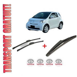 Set 3 stergatoare TOYOTA IQ (_J1_) din 2009 - 2015, pentru parbriz si luneta fata si spate auto, Bosch Twin, din cauciuc siliconat rezistent, 4 Stickere Auto TOYOTA