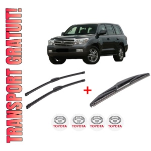 Set 3 stergatoare TOYOTA LAND CRUISER 200 (_J2_) din 2007, pentru parbriz si luneta fata si spate auto, Bosch Twin, din cauciuc siliconat rezistent, 4 Stickere Auto TOYOTA