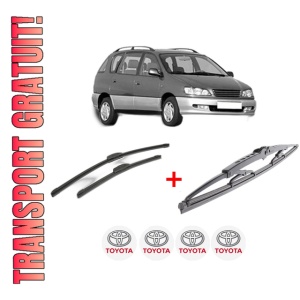 Set 3 stergatoare TOYOTA PICNIC (_XM1_) din 1996 - 2001, pentru parbriz si luneta fata si spate auto, Bosch Twin, din cauciuc siliconat rezistent, 4 Stickere Auto TOYOTA