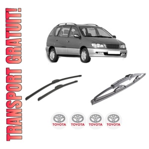 Set 3 stergatoare TOYOTA PICNIC (_XM1_) din 1996-2001, pentru parbriz si luneta fata si spate auto, Bosch Twin-Aerotwin Retrofit, din cauciuc siliconat rezistent, 4 Stickere Auto TOYOTA