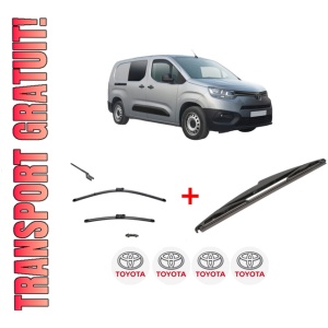 Set 3 stergatoare TOYOTA PROACE CITY VERSO MPV (BKY_) din 2019 - 2024, pentru parbriz si luneta fata si spate auto, Valeo Silencio, din cauciuc siliconat rezistent, 4 Stickere Auto TOYOTA