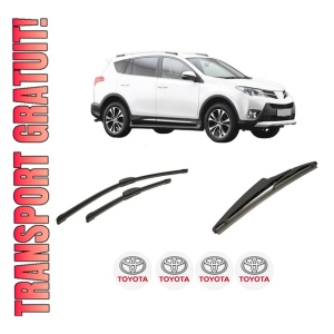 Set 3 stergatoare TOYOTA RAV 4 IV VAN (_A4_) din 2012-2018, pentru parbriz si luneta fata si spate auto, Bosch Twin-Aerotwin Retrofit, din cauciuc siliconat rezistent, 4 Stickere Auto TOYOTA