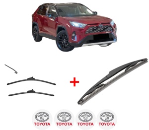 Set 3 stergatoare TOYOTA RAV 4 V (_A5_, _H5_) din 2018, pentru parbriz si luneta fata si spate auto, Valeo Silencio, din cauciuc siliconat rezistent, 4 Stickere Auto TOYOTA v13210