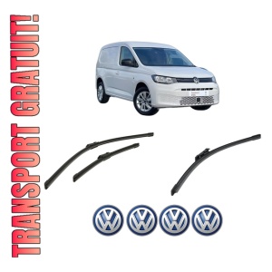 Set 3 stergatoare Volkswagen CADDY V MPV (SBB, SBJ) din 2020-2024, pentru parbriz si luneta fata si spate auto, Bosch Aerotwin-Aerotwin, din cauciuc siliconat rezistent, 4 Stickere Auto Volkswagen