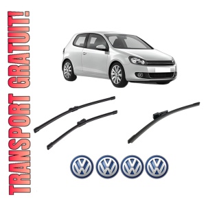 Set 3 stergatoare Volkswagen GOLF VI (5K1) din 2008-2013, pentru parbriz si luneta fata si spate auto, Bosch Aerotwin-Aerotwin, din cauciuc siliconat rezistent, 4 Stickere Auto Volkswagen