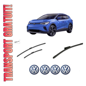 Set 3 stergatoare Volkswagen ID.4 (E21) din 2020-2023, pentru parbriz si luneta fata si spate auto, Bosch Aerotwin-Aerotwin, din cauciuc siliconat rezistent, 4 Stickere Auto Volkswagen