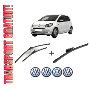 Set 3 stergatoare Volkswagen LOAD UP! (121, 122, BL1, BL2) din 2012 - 2020, pentru parbriz si luneta fata si spate auto, Bosch Aerotwin, din cauciuc siliconat rezistent, 4 Stickere Auto VW