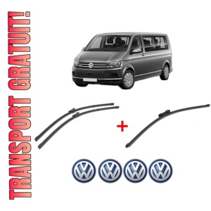 Set 3 stergatoare Volkswagen MULTIVAN T6 (SGF, SGM, SGN, SHM, SHN) din 2015 - 2024, pentru parbriz si luneta fata si spate auto, Valeo Silencio Xtrm, din cauciuc siliconat rezistent, 4 Stickere Auto VW
