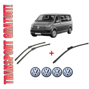 Set 3 stergatoare Volkswagen MULTIVAN T6 (SGF, SGM, SGN, SHM, SHN) din 2015 - 2024, pentru parbriz si luneta fata si spate auto, Bosch Aerotwin, din cauciuc siliconat rezistent, 4 Stickere Auto VW
