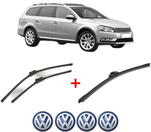 Set 3 stergatoare Volkswagen PASSAT ALLTRACK B7 (365) din 2012 - 2014, pentru parbriz si luneta fata si spate auto, Bosch Aerotwin, din cauciuc siliconat rezistent, 4 Stickere Auto VW v6551
