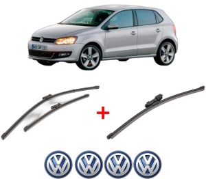 Set 3 stergatoare Volkswagen POLO Van V (6R1, 6C1) din 2009 - 2017, pentru parbriz si luneta fata si spate auto, Valeo Silencio Xtrm, din cauciuc siliconat rezistent, 4 Stickere Auto VW v14050