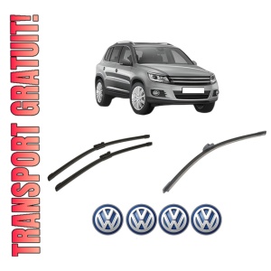 Set 3 stergatoare Volkswagen TIGUAN (5N_) din 2007-2018, pentru parbriz si luneta fata si spate auto, Bosch Aerotwin-Aerotwin, din cauciuc siliconat rezistent, 4 Stickere Auto Volkswagen