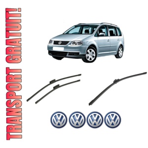 Set 3 stergatoare Volkswagen TOURAN VAN (1T1, 1T2) din 2003-2010, pentru parbriz si luneta fata si spate auto, Bosch Aerotwin-Aerotwin Multi, din cauciuc siliconat rezistent, 4 Stickere Auto Volkswagen
