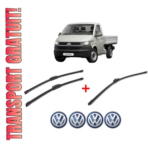 Set 3 stergatoare Volkswagen TRANSPORTER T5 Platform/Chassis (7JD, 7JE, 7JL, 7JY, 7JZ, 7F din 2003 - 2013, pentru parbriz si luneta fata si spate auto, Bosch Aerotwin, din cauciuc siliconat rezistent, 4 Stickere Auto VW