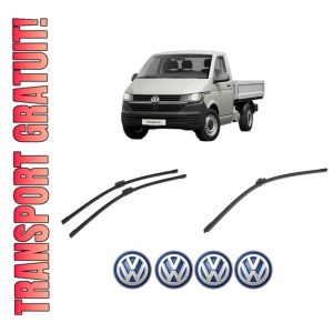 Set 3 stergatoare Volkswagen TRANSPORTER T5 Platform/Chassis (7JD, 7JE, 7JL, 7JY, 7JZ, 7F din 2003-2013, pentru parbriz si luneta fata si spate auto, Bosch Aerotwin-Aerotwin, din cauciuc siliconat rezistent, 4 Stickere Auto Volkswagen