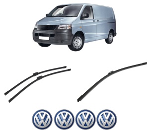 Set 3 stergatoare Volkswagen TRANSPORTER T5 Van (7HA, 7HH, 7EA, 7EH) din 2003-2015, pentru parbriz si luneta fata si spate auto, Bosch Aerotwin-Aerotwin, din cauciuc siliconat rezistent, 4 Stickere Auto Volkswagen - Img 2