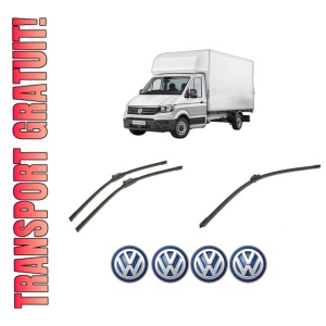 Set 3 stergatoare Volkswagen TRANSPORTER T6 Van (SGA, SGH, SHA, SHH) din 2015-2024, pentru parbriz si luneta fata si spate auto, Bosch Aerotwin-Aerotwin, din cauciuc siliconat rezistent, 4 Stickere Auto Volkswagen