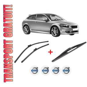 Set 3 stergatoare VOLVO C30 (533) din 2006 - 2012, pentru parbriz si luneta fata si spate auto, Valeo Silencio, din cauciuc siliconat rezistent, 4 Stickere Auto VOLVO