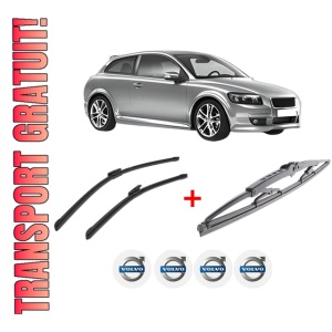 Set 3 stergatoare VOLVO C30 (533) din 2006 - 2012, pentru parbriz si luneta fata si spate auto, Bosch Twin, din cauciuc siliconat rezistent, 4 Stickere Auto VOLVO
