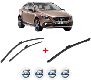 Set 3 stergatoare VOLVO V40 Cross Country (526) din 2012 - 2019, pentru parbriz si luneta fata si spate auto, Valeo Silencio, din cauciuc siliconat rezistent, 4 Stickere Auto VOLVO v11825