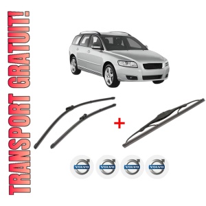 Set 3 stergatoare VOLVO V50 (545) din 2003 - 2012, pentru parbriz si luneta fata si spate auto, Valeo Silencio, din cauciuc siliconat rezistent, 4 Stickere Auto VOLVO