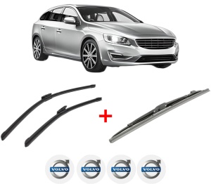 Set 3 stergatoare VOLVO V60 I (155) din 2010 - 2018, pentru parbriz si luneta fata si spate auto, Bosch Twin, din cauciuc siliconat rezistent, 4 Stickere Auto VOLVO v6671