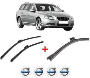 Set 3 stergatoare VOLVO V70 III (135) din 2007 - 2016, pentru parbriz si luneta fata si spate auto, Bosch Aerotwin, din cauciuc siliconat rezistent, 4 Stickere Auto VOLVO v6731