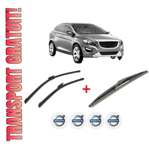 Set 3 stergatoare VOLVO XC60 I SUV (156) din 2008 - 2017, pentru parbriz si luneta fata si spate auto, Bosch Twin, din cauciuc siliconat rezistent, 4 Stickere Auto VOLVO
