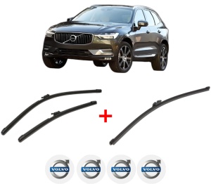 Set 3 stergatoare VOLVO XC60 II (246) din 2017 - 2022, pentru parbriz si luneta fata si spate auto, Valeo Silencio Xtrm, din cauciuc siliconat rezistent, 4 Stickere Auto VOLVO v14170
