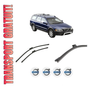 Set 3 stergatoare VOLVO XC70 II (136) din 2007-2016, pentru parbriz si luneta fata si spate auto, Bosch Aerotwin-Aerotwin, din cauciuc siliconat rezistent, 4 Stickere Auto VOLVO