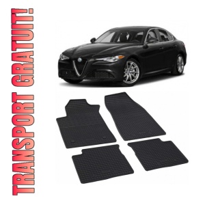 Set 4 covorase Alfa Romeo Giulia 4X2 2016-2019, din cauciuc 100%, compatibile cu autoturismul ALFA ROMEO Giulia