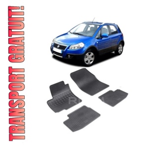 Set 4 covorase Fiat Sedici 2006-2013, din cauciuc 100%, compatibile cu autoturismul FIAT Sedici