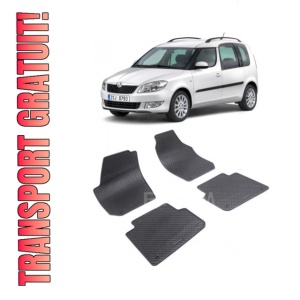 Set 4 covorase Skoda Roomster 2006-2015, din cauciuc 100%, compatibile cu autoturismul SKODA Roomster