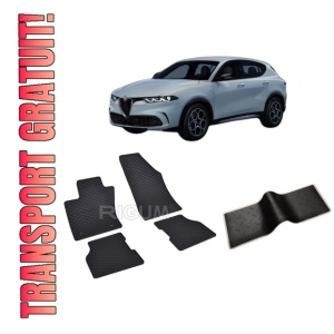 Set 5 covorase ALFA ROMEO TONALE MHEV din 2022-PREZENT, cu covoras tunel median, CAROSERIE SUV, Presuri cauciuc 100%, compatibil cu autoturismul ALFA ROMEO TONALE MHEV, Rigum